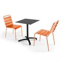 Oviala Business Set aus schwarzem Laminat-Gartentisch und 2 orangefarbenen Stühlen - Oviala