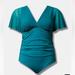 Torrid Swim | New! Torrid Sz 3 Fanfare Mesh Flutter Sleeve Bathing Swim Suit 3x | Color: Blue/Green | Size: 3x