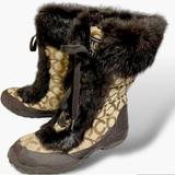 Coach Shoes | Coach Jennie Black Fur Lace-Up Logo Boots | Color: Brown/Tan | Size: 6.5