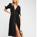 Free People Dresses | Free People Love Of My Life Dress Women's Xs Black Deep V-Neck Midi Button Gauze | Color: Black | Size: Xs