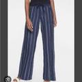 Athleta Pants & Jumpsuits | Athleta Cabo Tide Linen Wide Leg Pants Navy Blue Stripe Size 10 L2 | Color: Blue/White | Size: 10