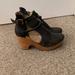Free People Shoes | Free People Gray Black Platform Wood Chunky Heel Clog Shoes Sz 7 | Color: Black/Gray | Size: 7