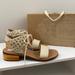 Anthropologie Shoes | Latigo Trance Champagne 6,5 M Boho Sandals Leather Crochet Lace Up Block Heel | Color: Cream/White | Size: 6.5