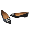 J. Crew Shoes | J. Crew Black Satin Marina Pointy-Toe Flats Crystal Buckle 9 Glam Casual Preppy | Color: Black | Size: 9