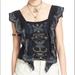 Free People Tops | Free People Embroidered Crop Top Blouse Black Cotton Sleeveless Size Medium | Color: Black/Blue | Size: M