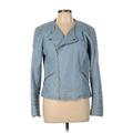 Lovers + Friends Faux Leather Jacket: Short Blue Print Jackets & Outerwear - Women's Size Large