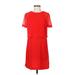 BCBGMAXAZRIA Casual Dress - Shift Crew Neck Short sleeves: Red Print Dresses - Women's Size 2X-Small