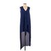 BCBGMAXAZRIA Casual Dress - Midi V Neck Sleeveless: Blue Print Dresses - Women's Size Small