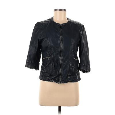 Cole Haan Leather Jacket: Short Black Print Jackets & Outerwear - Women's Size Medium