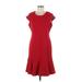 Calvin Klein Casual Dress - A-Line Scoop Neck Short sleeves: Red Solid Dresses - Women's Size 12 Petite