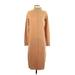 Brave Soul Casual Dress - Midi High Neck 3/4 sleeves: Tan Solid Dresses - Women's Size Small