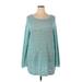 Liz Claiborne Casual Dress - Mini Scoop Neck Long sleeves: Teal Solid Dresses - Women's Size 2X