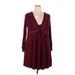 Torrid Casual Dress - Mini Plunge Long sleeves: Burgundy Solid Dresses - Women's Size 2X Plus