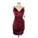 Emerald Sundae Cocktail Dress - Mini V Neck Sleeveless: Burgundy Print Dresses - Women's Size Large