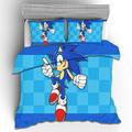 PTNQAZ Kids Duvet Cover Set 3D Printed Sonic Anime Bedding Set With Pillowcase For Boys Teen Soft Children Quilt Cover Bed Linens Single Size 135 * 200cm 2 Piece (Double)