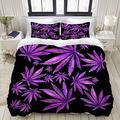 Exquisite Super King Duvet Cover Purple Marijuana Leaves 3D Printed Bedding Double Bed Set Soft Microfibe Bedding Set Purple Marijuana Leaves Quilt Cover 260x220 cm and 2 Pillowcases 50x75 cm