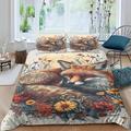 BLISSCOZY Sleeping Fox with Nature FlowersQuilt Cover with Pillow Case And Zipper 3D Print Duvet Cover Microfiber for Child Youth Girly Decorations Bedding Set Comforter Cover 3Pcs King（220x240cm）