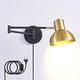 QIByING Rotatable 2 Long Arm Wall Lamp with Vintage Bedroom Bedside Lights Sconce Metal in Black/Gold Plug in Wall Light E27 Living Room Wall Reading Lamp [Energy Class A]