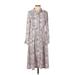 Ann Taylor LOFT Casual Dress - Shirtdress Collared 3/4 sleeves: Gray Snake Print Dresses - Women's Size 0