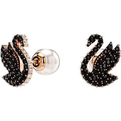 Paar Ohrstecker SWAROVSKI "Swarovski Iconic Swan, Schwan, 5684608", schwarz (roségoldfarben, metallfarben, schwarz, kristallweiß, weiß, kristallweiß, schwarz), Ohrringe, Damen, Metall-Perlen, Metall, Perlen, mit Swarovski Kristall - mit Swarovski Perle Image