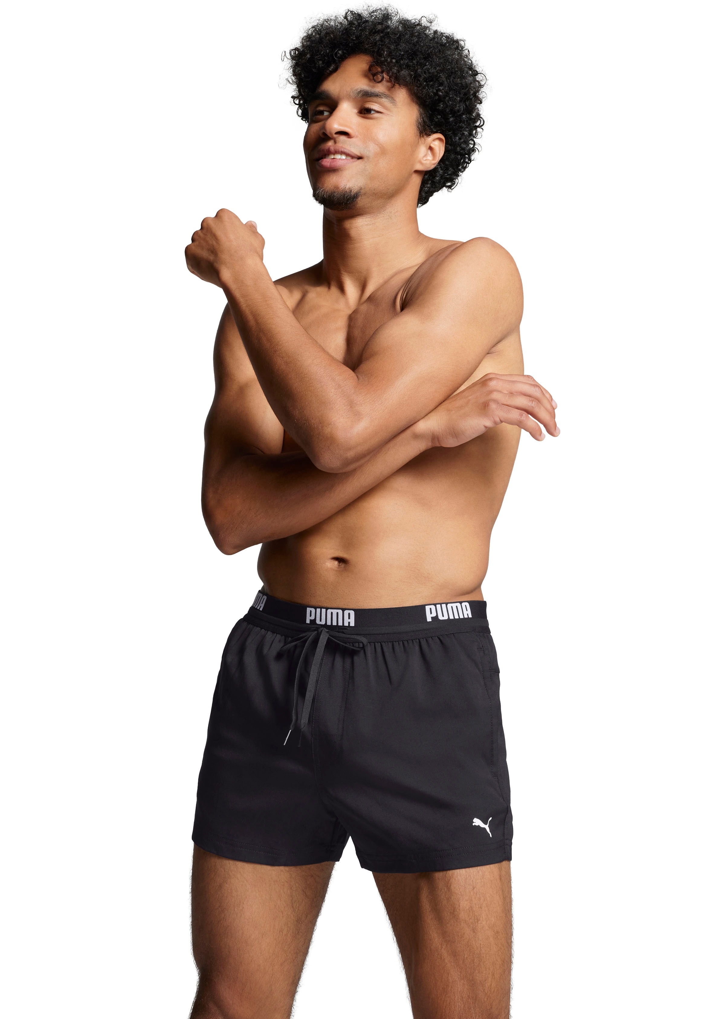Badeshorts PUMA "PUMA SWIM MEN LOGO SHORT LENGTH SWIM SHORTS", Herren, Gr. XXL, N-Gr, schwarz, Web, Obermaterial: 100% Polyester, unifarben, Badehosen, Seitentaschen, Gesäßtasche mit Reißverschluss, Kordelzug Image
