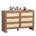 Double Dresser for Bedroom, Burlap 6 Drawer Wide Dresser