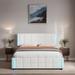 Queen Size Platform Bed with LED Lights, Upholstered Bed Frame with USB Charging, Storage Bed with 4 Drawers, White