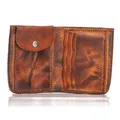 Men's Genuine Leather Bifold Wallet Vintage Natural Leather Short Purse Coin Pocket Card Holder Coin