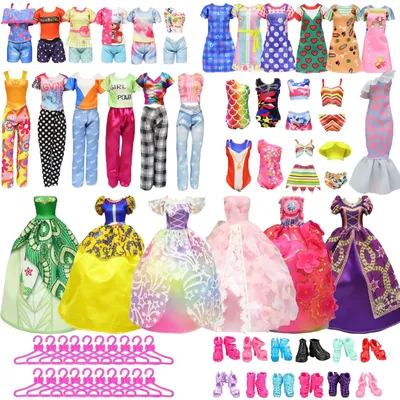 27 pcs accessori per bambole di moda casuale = 1 vestito grande + 2 abito lungo + 2 abiti + 2