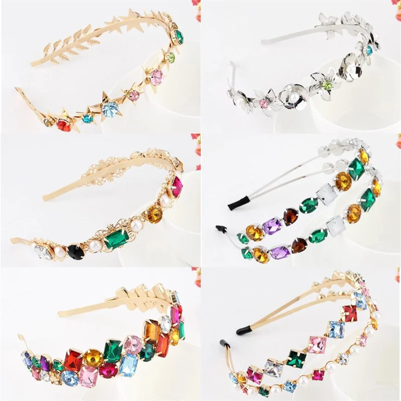 Barock Bunte Strass Stirnband Haar Hoop Frauen Haar Zubehör Neue Glänzende Mode Kristall Blume Krone Kopf Wrap Großhandel Image