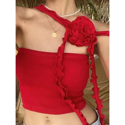 Solid Knitted Short Halter Top For Women Clothing Floral Y2k Accessories Sleeveless Ropa De Mujer