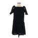 Ann Taylor Casual Dress - Party Square Short sleeves: Black Solid Dresses - Women's Size 6 Petite