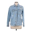 Forever 21 Denim Jacket: Below Hip Blue Print Jackets & Outerwear - Women's Size Small