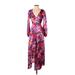 Topshop Cocktail Dress - A-Line V Neck 3/4 sleeves: Purple Print Dresses - New - Women's Size 4