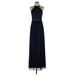 David's Bridal Cocktail Dress - Formal High Neck Sleeveless: Blue Solid Dresses - Women's Size 4