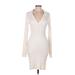 Hollister Casual Dress - Bodycon Plunge Long sleeves: Ivory Print Dresses - Women's Size Medium