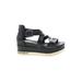 Eileen Fisher Wedges: Strappy Platform Casual Black Print Shoes - Women's Size 9 1/2 - Open Toe