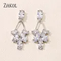 ZAKOL Korean Bridal Dangle Earrings Exquisite Marquise Cut Zirconia Leaf Earring for Women Birthday