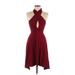 American Apparel Casual Dress - Mini Plunge Sleeveless: Burgundy Print Dresses - Women's Size Medium