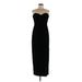 Farinae Collections Cocktail Dress - Midi Plunge Sleeveless: Black Solid Dresses - Women's Size 8