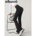 BIVIGAOS Spring Summer Sharkskin Micro Flared Leggings Women High Waist Slim-Fitting Flared Trousers