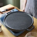 Cast iron thickened round baking tray double-sided bbq pan round outdoor baking tray cast iron