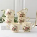 Vintage Coffee Cup Saucer Set Hand Painted Tea Cup Rose Flower Carving Craft Dishes and Plates