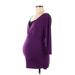 Motherhood Casual Dress - Mini Plunge Long sleeves: Purple Solid Dresses - Women's Size Medium Maternity