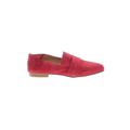 Pure Navy Flats: Loafers Stacked Heel Casual Red Solid Shoes - Women's Size 7 1/2 - Almond Toe