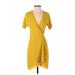 Babaton Casual Dress - Wrap V-Neck Short sleeves: Yellow Solid Dresses - Women's Size 2X-Small