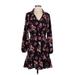 Skies Are Blue Casual Dress - A-Line Collared Long sleeves: Black Print Dresses - Women's Size Small
