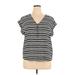 Calvin Klein Short Sleeve Blouse: Gray Stripes Tops - Women's Size X-Large