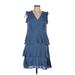 CeCe Casual Dress - A-Line V Neck Sleeveless: Blue Print Dresses - Women's Size 6