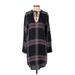 Cloth & Stone Casual Dress - Shift Plunge Long sleeves: Black Print Dresses - Women's Size Small